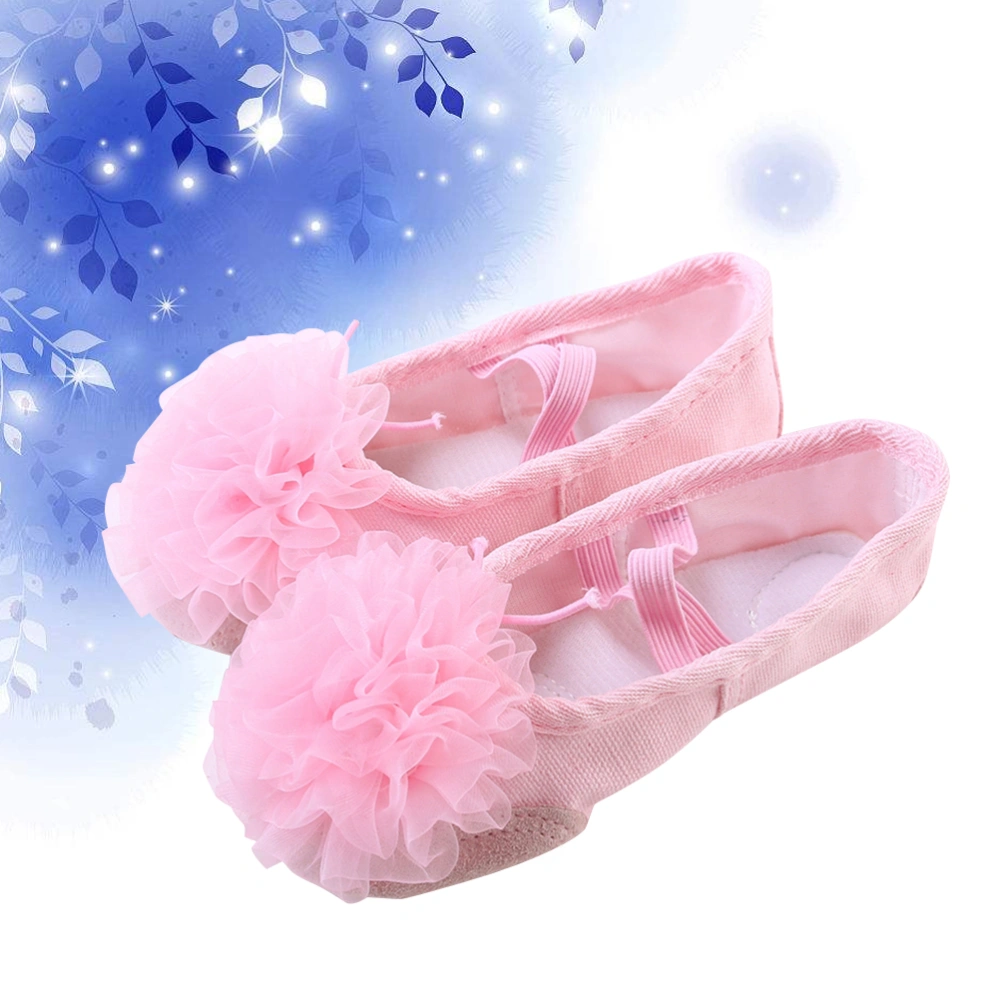 1 Pair of Kids Dance Shoes Gauze Flower Shoes Sole Ballet Shoes Belly Dance Shoes for Kids Children Size 23