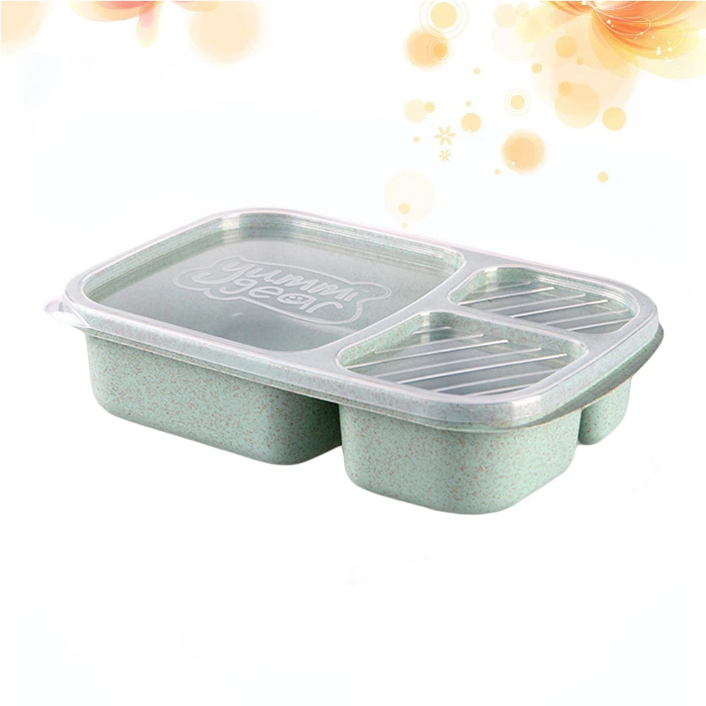 Wheat Straw Lunch Box Partition Thermal Food Container Square Snack Box Kitchen Dining & Bar Tableware - 23.5x15x5cm (Green)