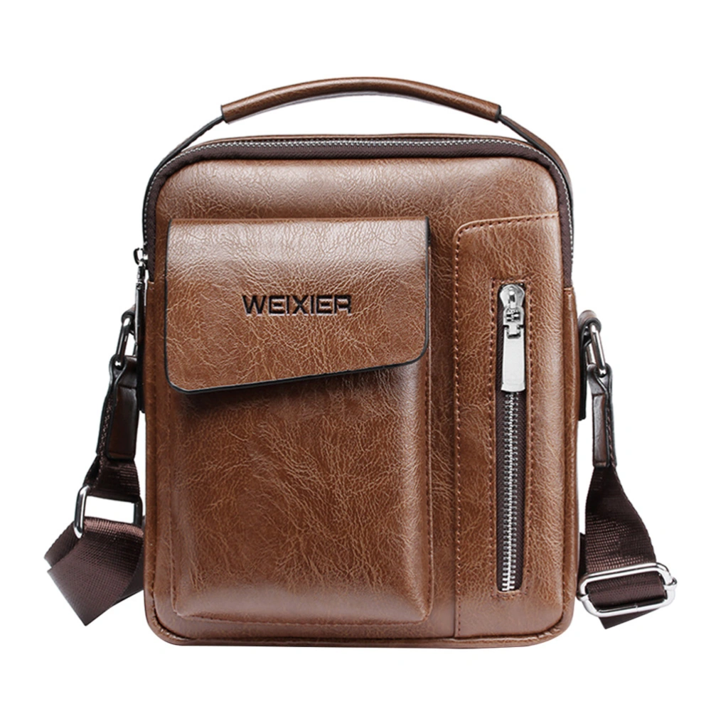 Men Shoulder Bag PU Leather Wear-resisting Zipper Messenger Bag Crossbody Bag for Business and Casual - Large Size (Light Brown)