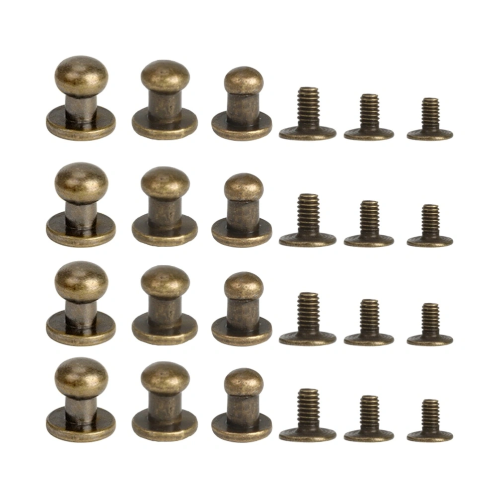 72pcs DIY Luggage Supplies Screw Nails Set DIY Leatherware Thick Flank Nails Accessories (8mm, 7mm, 6mm for Each 12 Pairs Bronze)