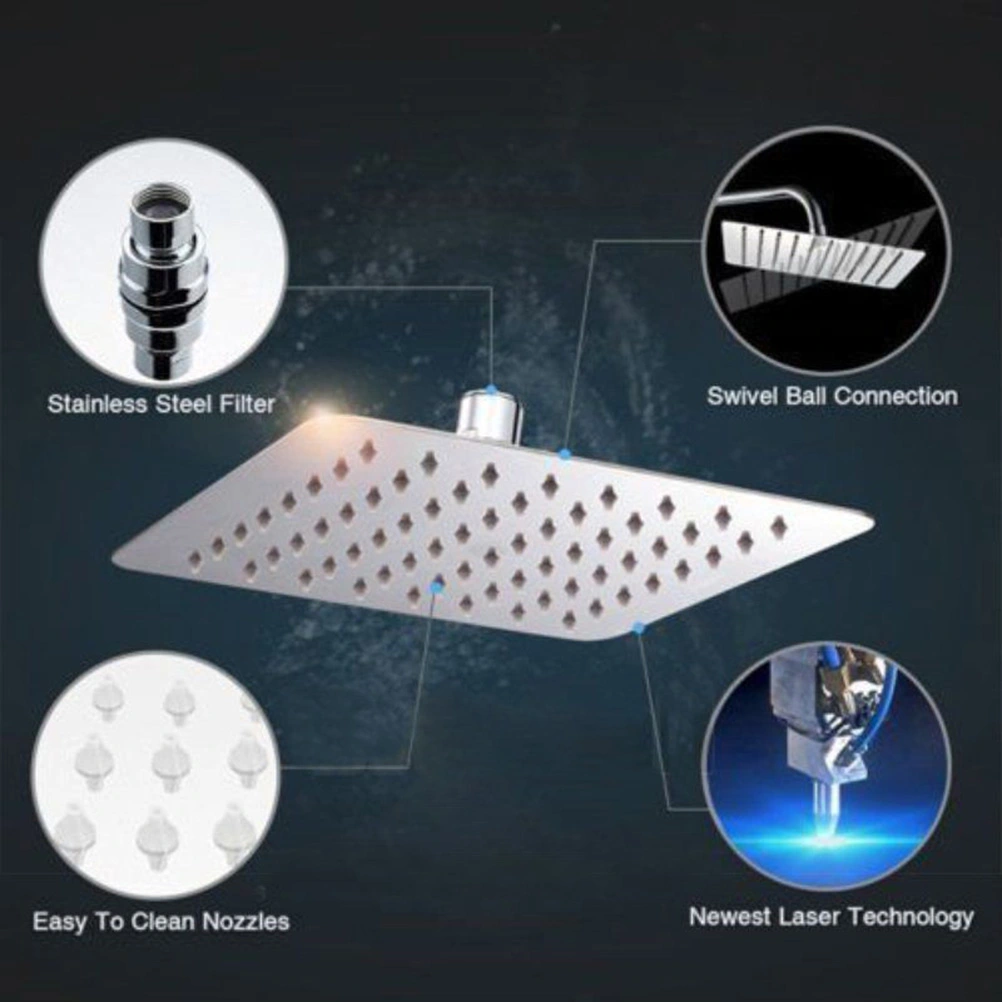 Stainless Steel Ultra-thin Waterfall Shower Heads Square High Pressure Rainfall Shower Head Rain Showerheads (4 inch)