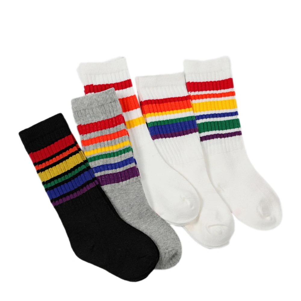 5Pairs Unisex Rainbow Stripes Thick Childs Socks Toddler Cotton Knee High Stripe Athletic Tube Socks for Age 4-6