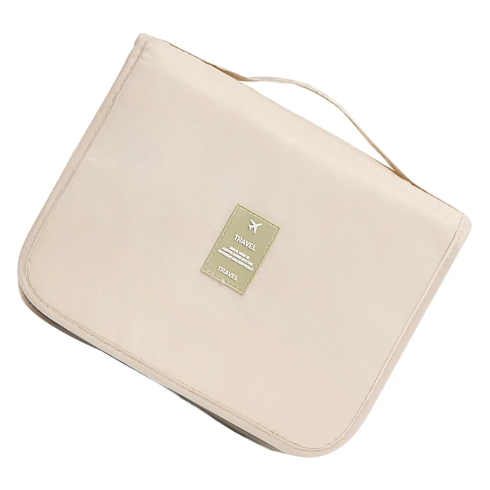 1pc Folding Makeup Bag Travel Cosmetic Storage Pouch Hanging Makeup Bag (Beige)