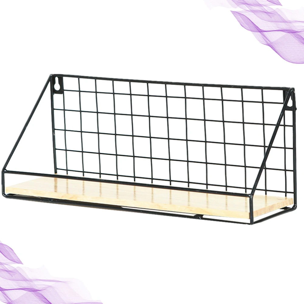 1Pc Iron Art Punch Free Storage Rack Wall Mounted Storage Shelf Simple Wall Storage Basket for Home Dorm (Black, Large Size)