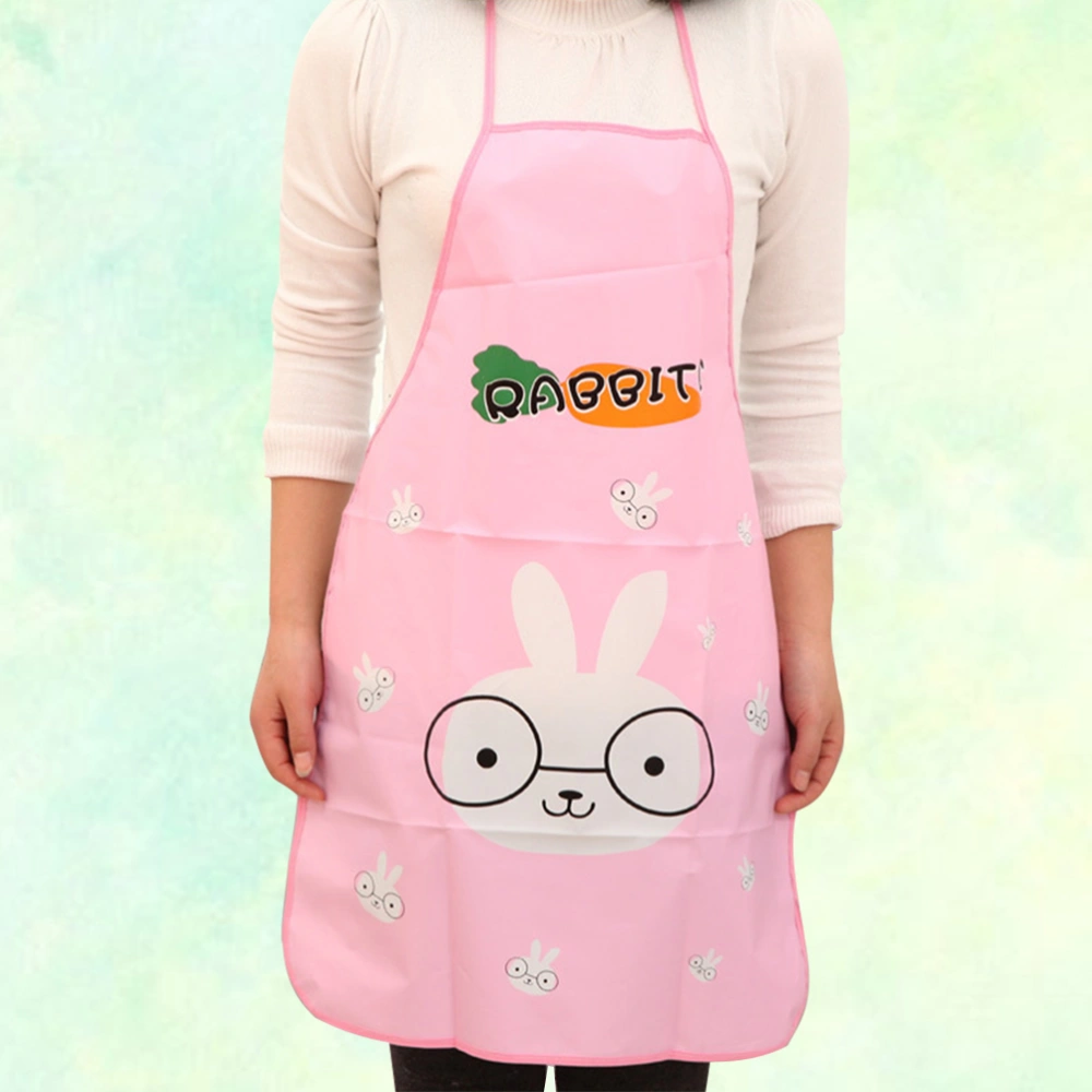 Patterned Waterproof Apron Shoulder Strap Apron Grease-proof Loose Cooking Apron(Rabbit)