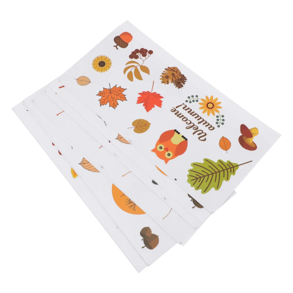 12 Sheets Thanksgiving Cartoon Sticker Pumpkin Maple Leaf Creative Window Sticker