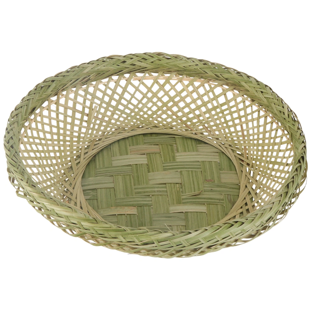 1pc Round Bamboo Basket Living Room Hotel Storage Basket Bread Basket (Green)