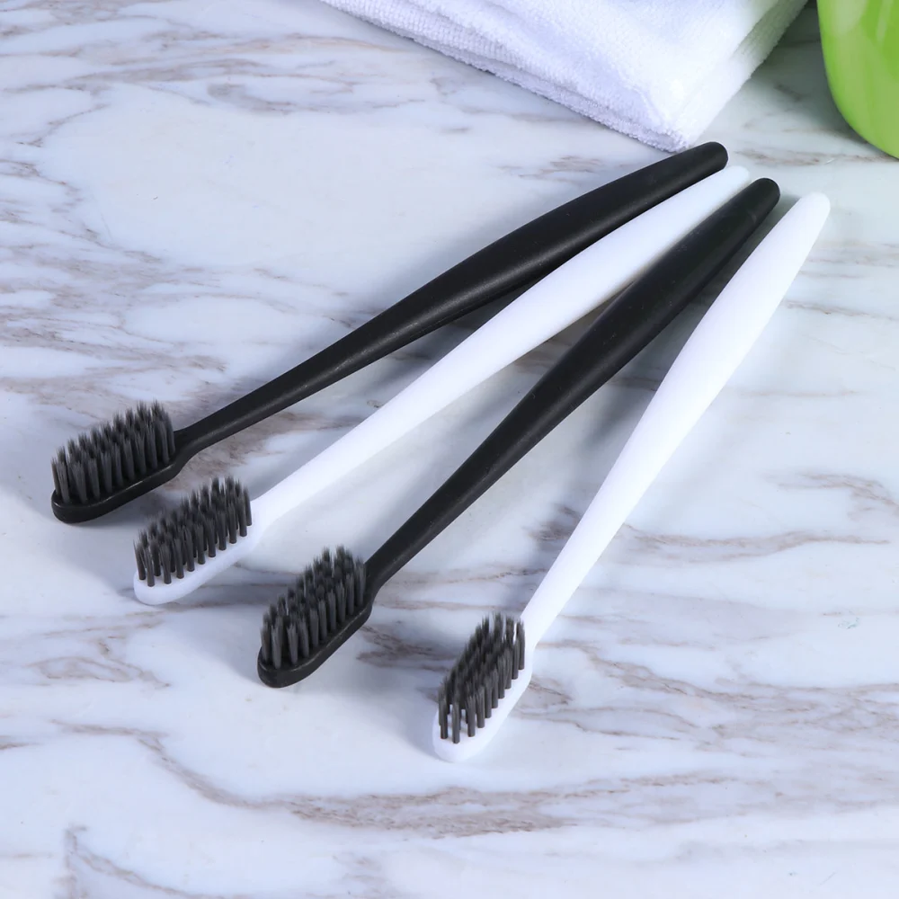 4 Pcs Toothbrush Bamboo Charcoal Pappus Toothbrush Home Toothbrush  Toothbrush with Head Box (Black and White)