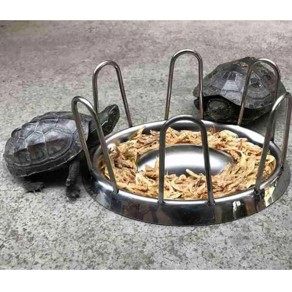 Stainless Steel Turtle Food Dish Reptile Feeder Turtle Bowl Stainless Steel Diameter Round Railing Shape Food-Grade Feeder