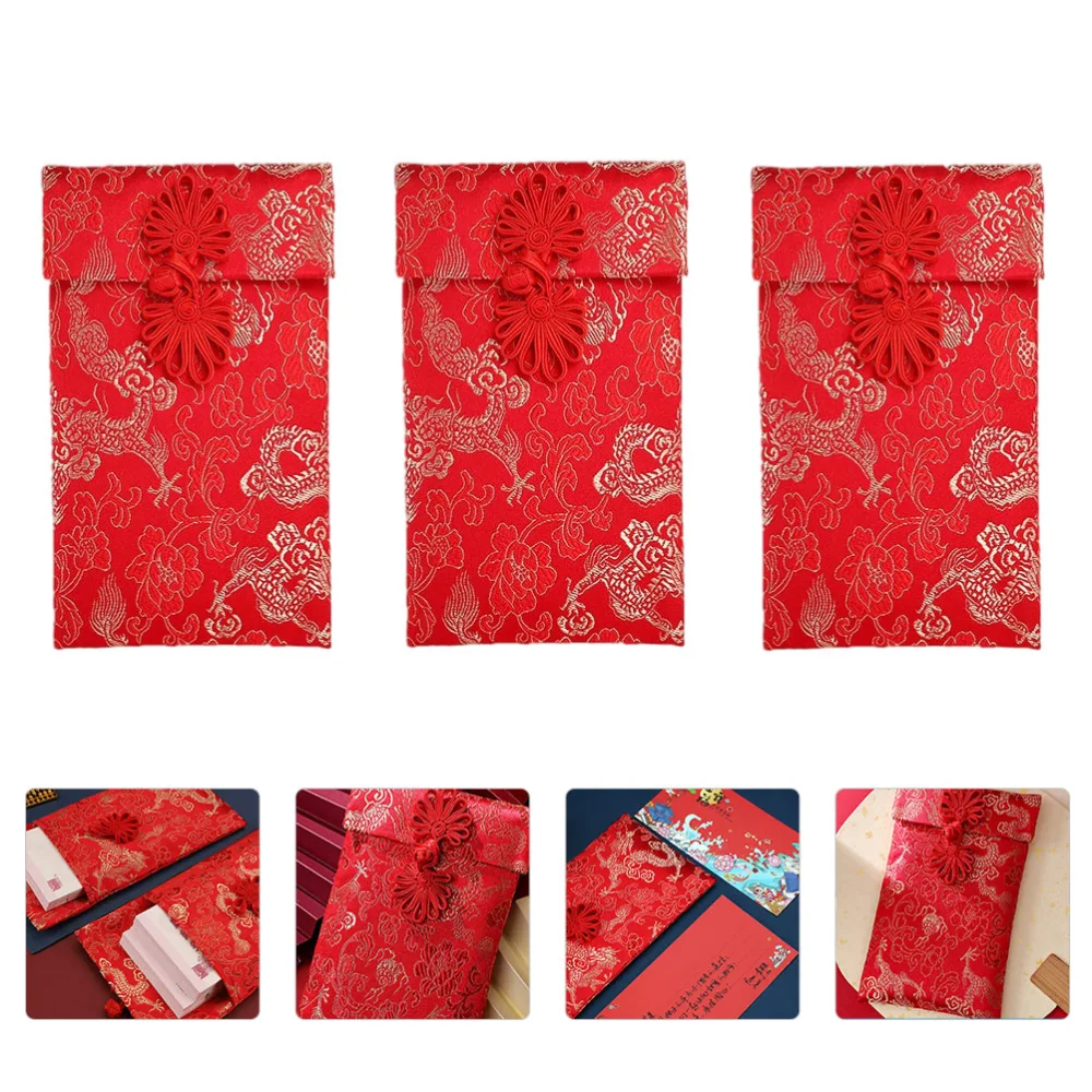 3Pcs Traditional Embroidered Money Bag Spring Festival Wedding Red Money Packet