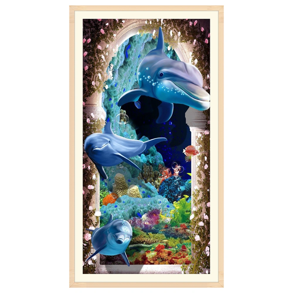 5D Beads Painting Embroidery Cross Stitch Painting Pictures DIY Arts Crafts Household Wall Decor Cross Stitch Kit (Dolphin)