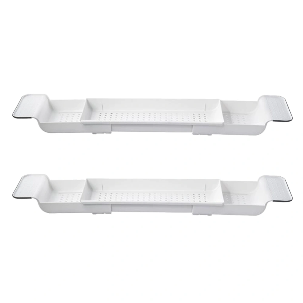 2PC Bathtub Drainning Rack Extension-type Bathtub Storage Rack Hollow out Shower Organizing Tray Plastic Kitchen Draining Storage Stand for Bathroom Toilet White