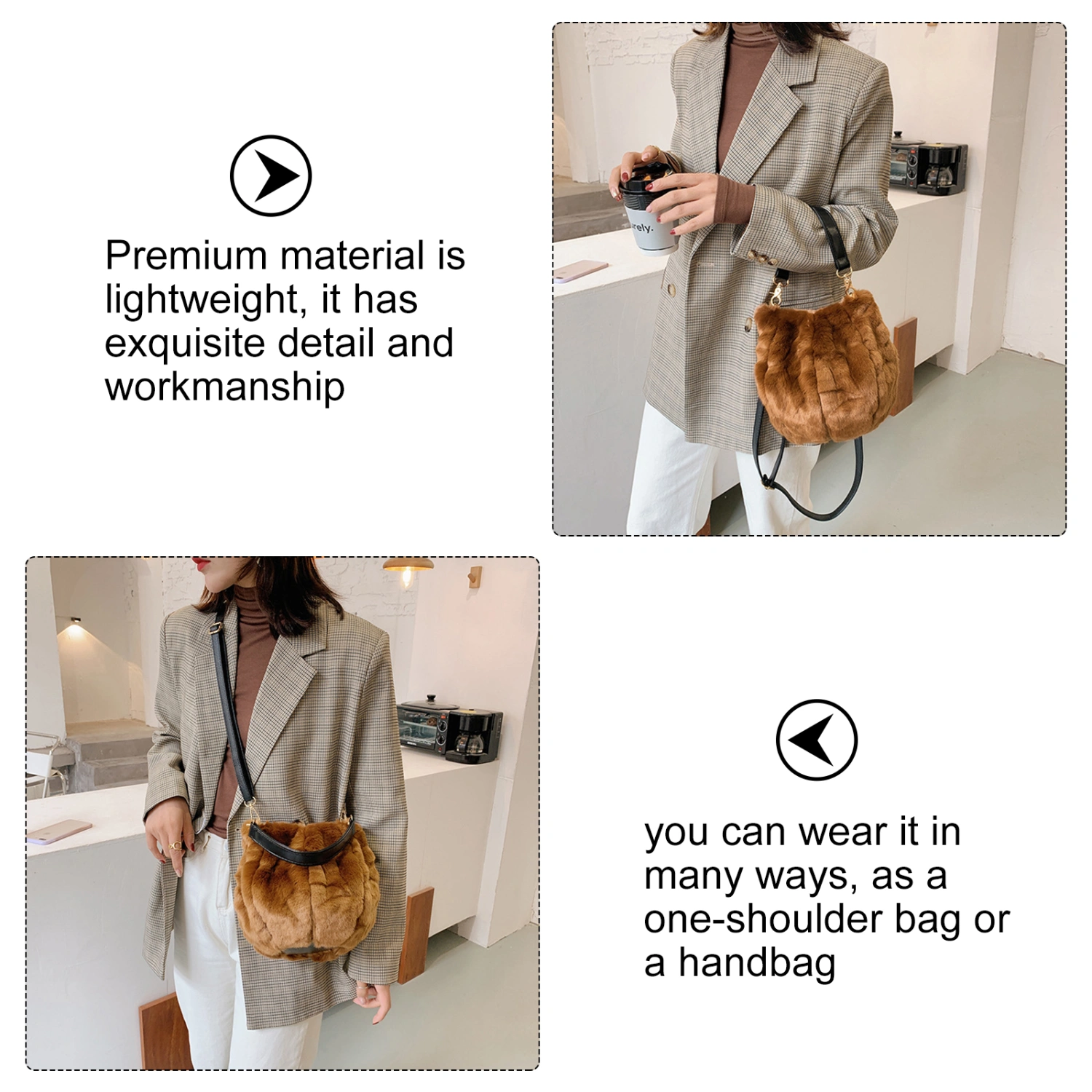 All-Match Women Shoulder Bag Plush Lady Cross Body Chic Shopping Tote Bag