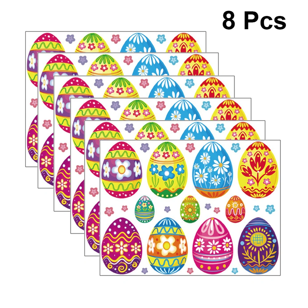 8 Sheets Easter Wall Stickers Cartoon Egg Decals DIY Removable Pasters Background Decoration for Home Party