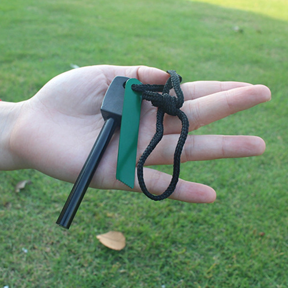 1Pc Flint Fire Starter Outdoor Camping Survival Lighter with Metal Lanyard