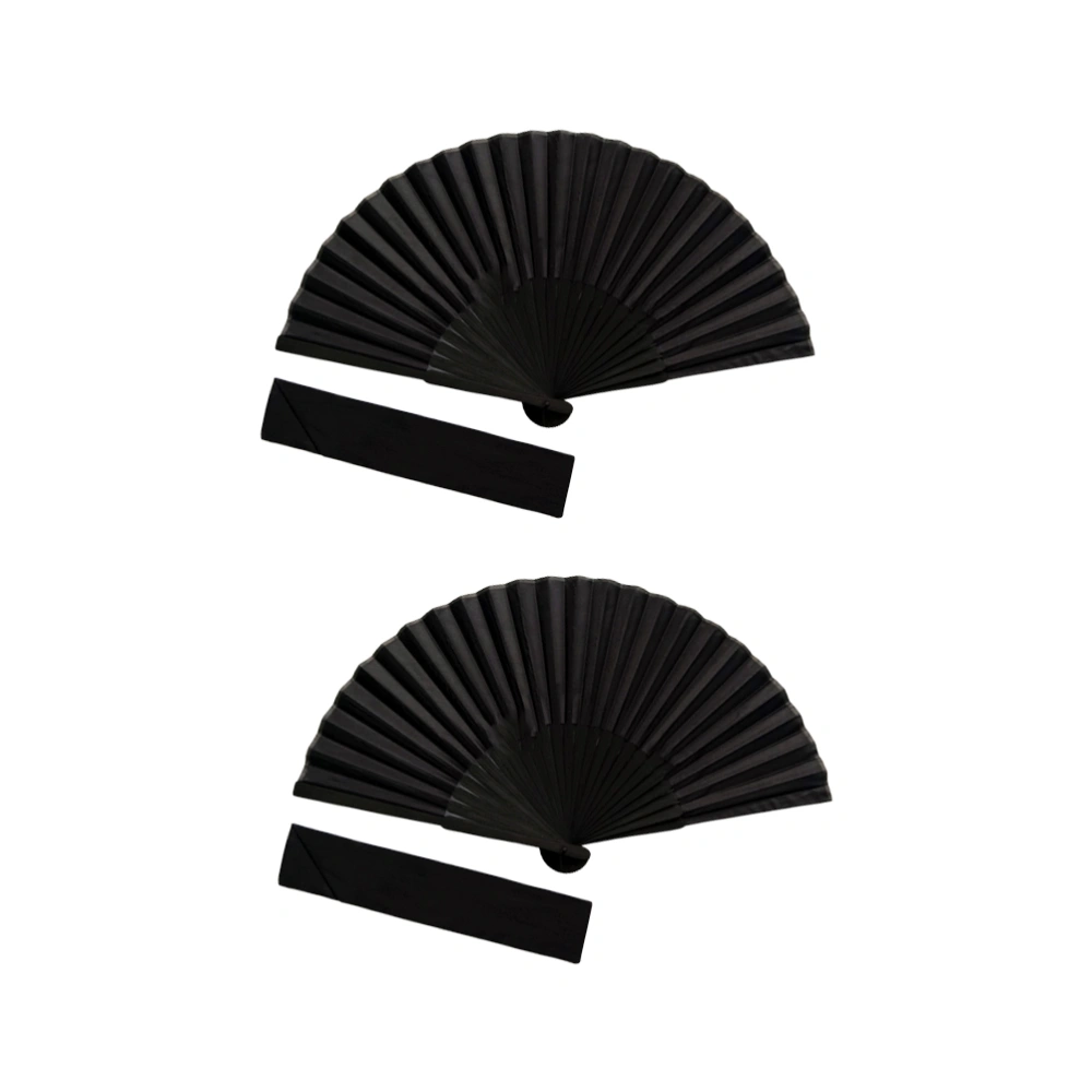 2 Sets Women Silk Foldable Fan Handheld Fan Chinese Style Fan Dance Festival Gift for Women Ladies with Storage Bag (Black)