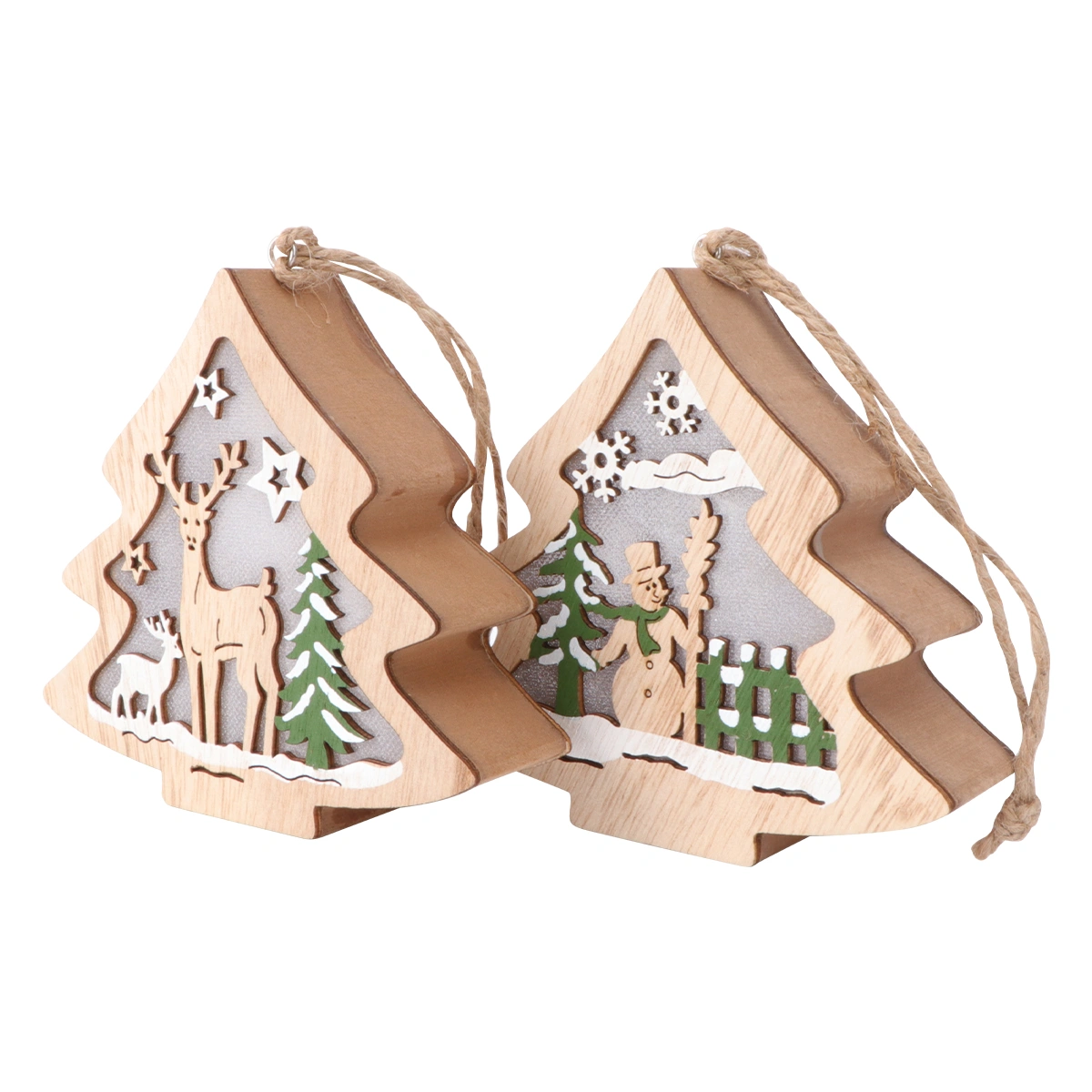 2Pcs Decorative Lamp Christmas-themed Night Lamp Wooden Lamp Luminous Light