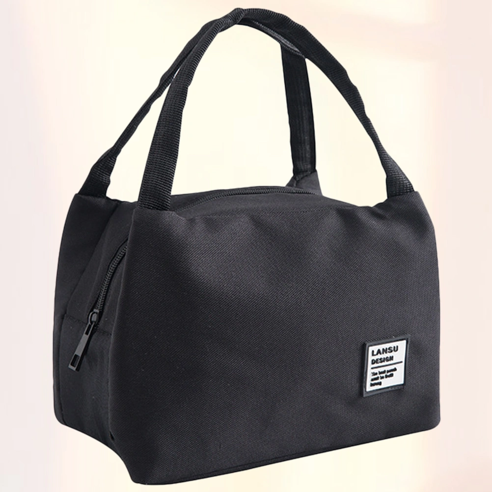 Pure-color Lunch Box Pouch Simple Bento Bag Thicken Handbag Portable Bento Storage Bag for Outdoor Picnic School (Black)