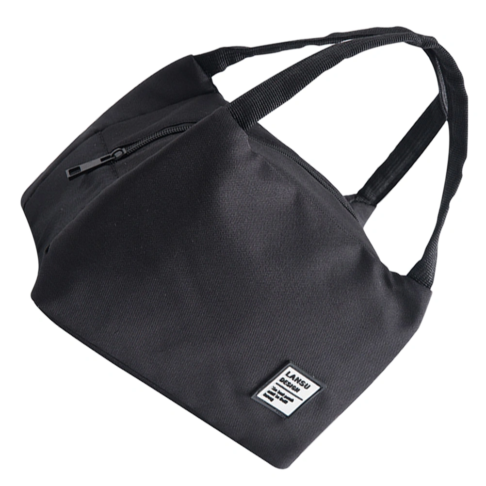 Pure-color Lunch Box Pouch Simple Bento Bag Thicken Handbag Portable Bento Storage Bag for Outdoor Picnic School (Black)