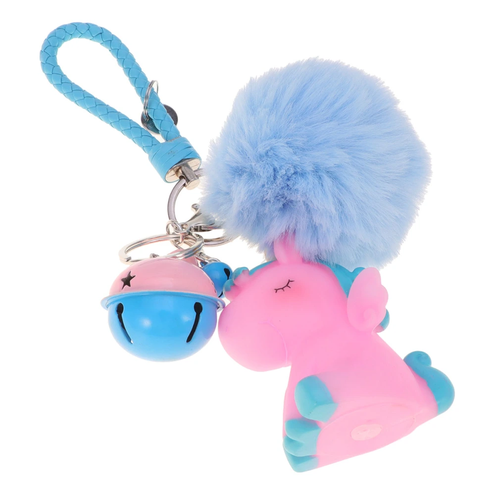 Unicorn Keychain Female Bag Animal Hair Ball Pendant Fashion Cartoon Party Small Gift Car Decoration(Sky-blue and Pink)