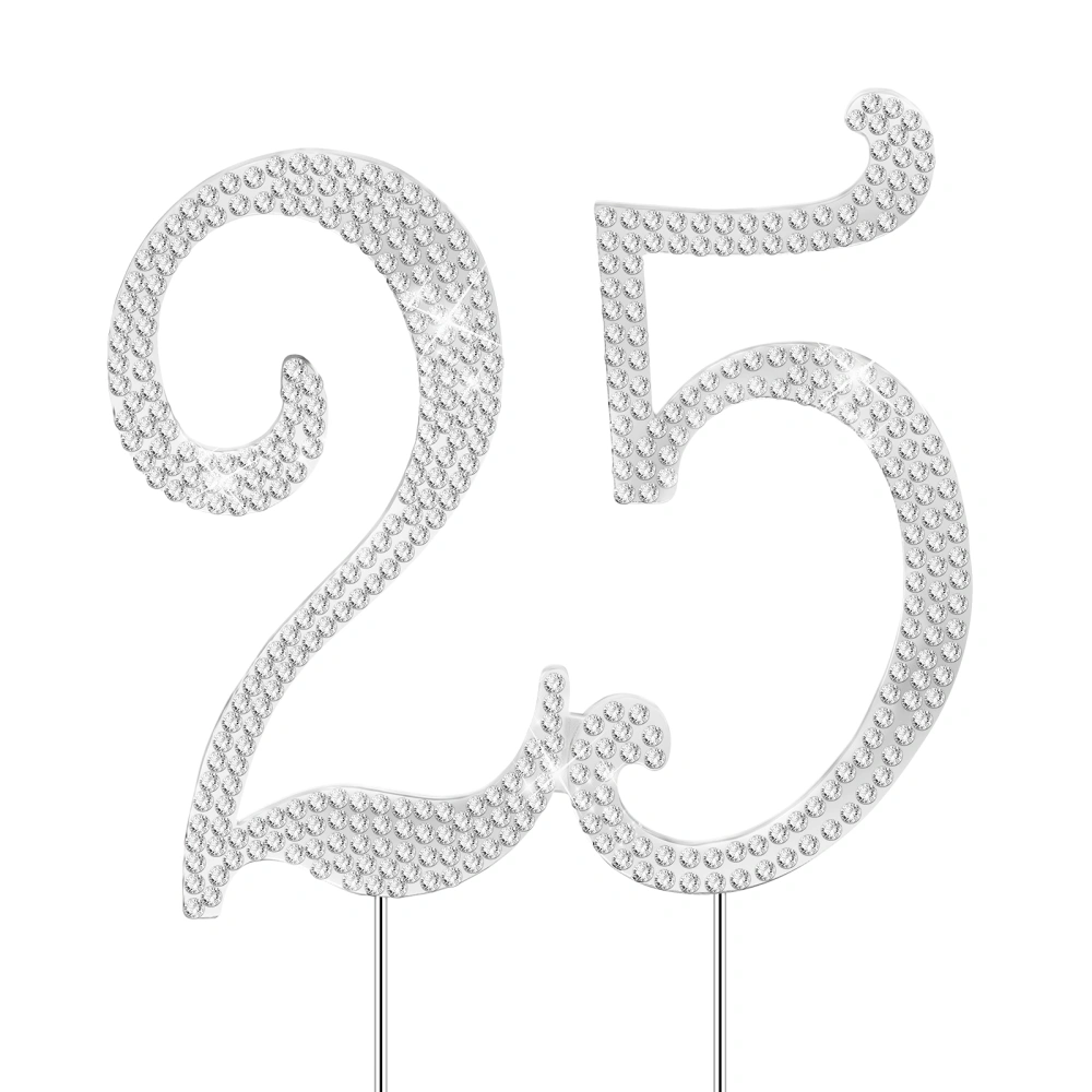 STOBOK Bling 25 Cake Topper 25th Birthday Party Cake Pick Fashion Rhinestone Cake Decoration for Birthday Party