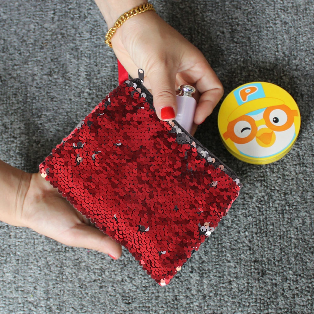 1pc Red Fashion Sequins Coin Purse Change Purse Mini Stylish Cosmetic Bag Purse Wallet