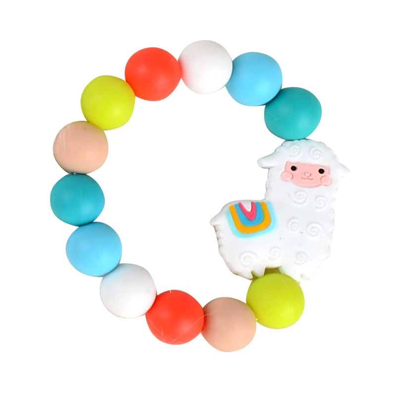 Baby Silicone Teething Bracelet Baby Teether Toy Teething Beaded Bracelet for Toddler (Alpaca Charm)