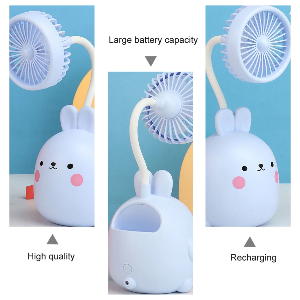 1pc Mini Rabbit Shaped Fan Rechargeable Summer Fan Multipurpose Desktop Fan Blue