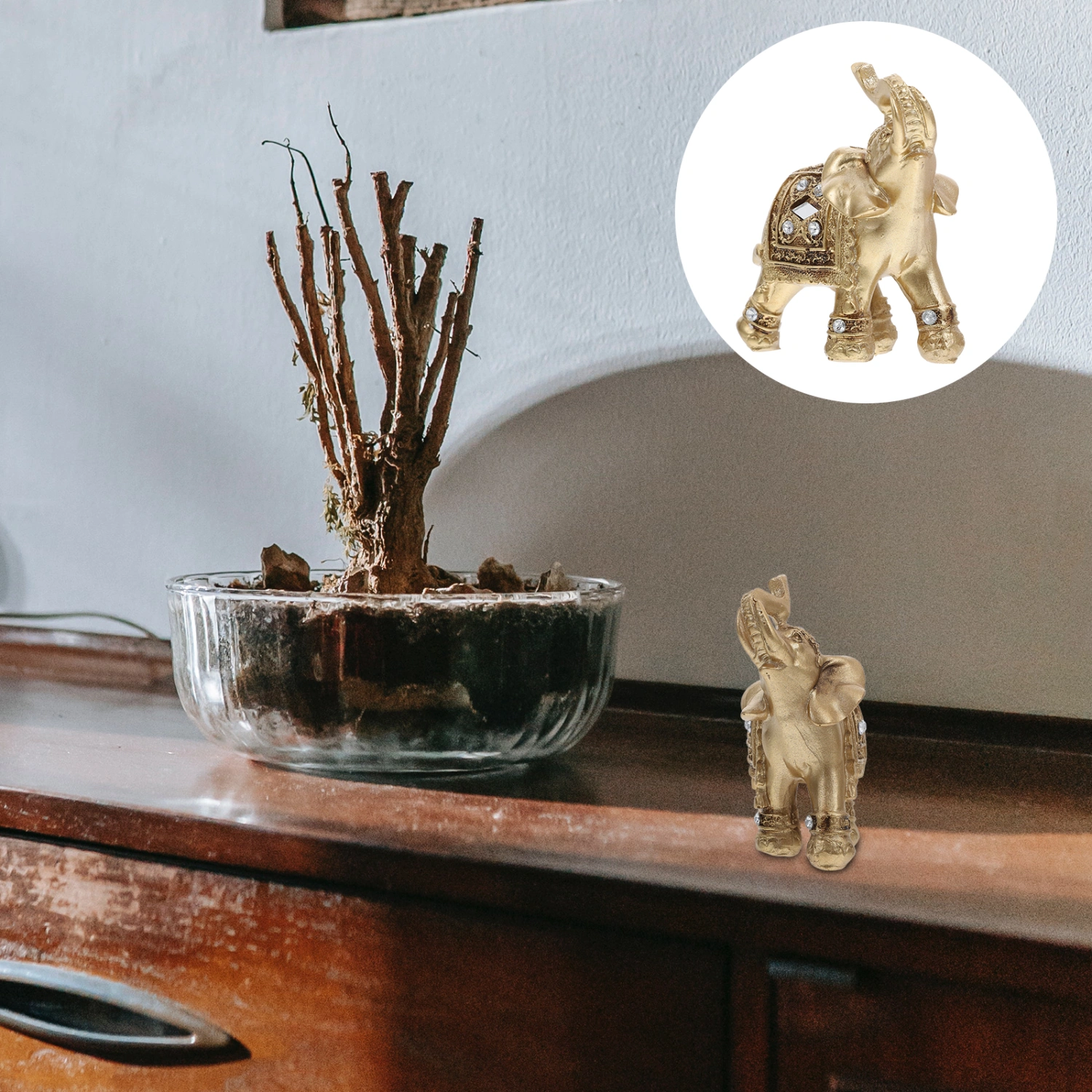 Resin Craft Elephant Statue Adornment Desktop Craft Elephant Sculpture Decor Golden