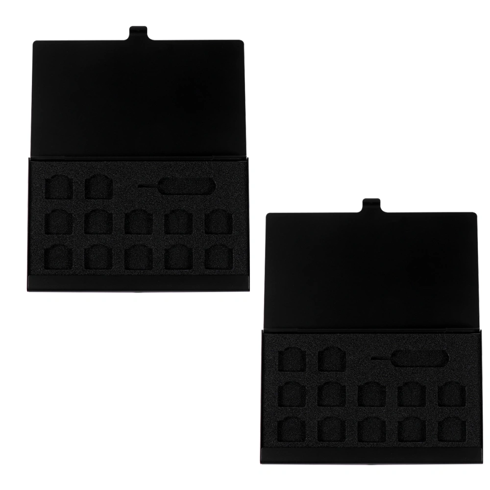 2pcs Alloy 12 Nano SIM Cards Holder with Needle Memory Storage Case Slots Box Container (Black)