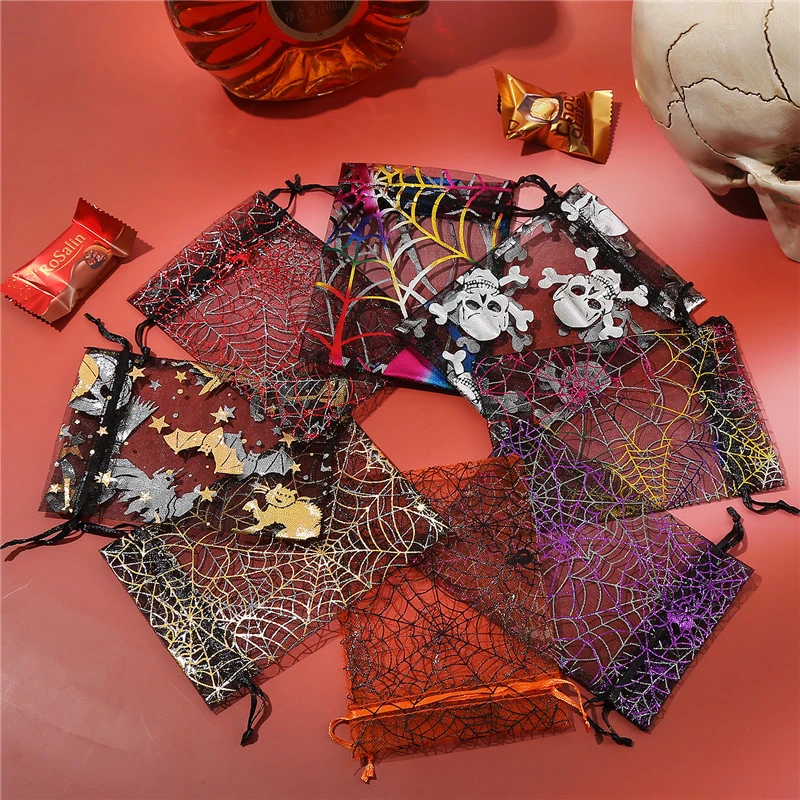 40pcs Halloween Gauze Candy Bags Halloween Organza Bags Small Drawstring Gift Bags