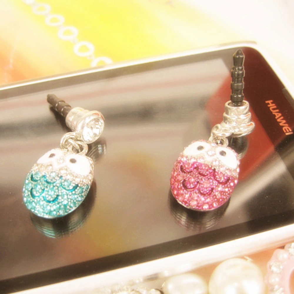 Big Eyes Owl 3.5mm Earphone Jack Anti Dust Plug with Diamonds Mobile Phone Earphone Jack Accessories (Blue)