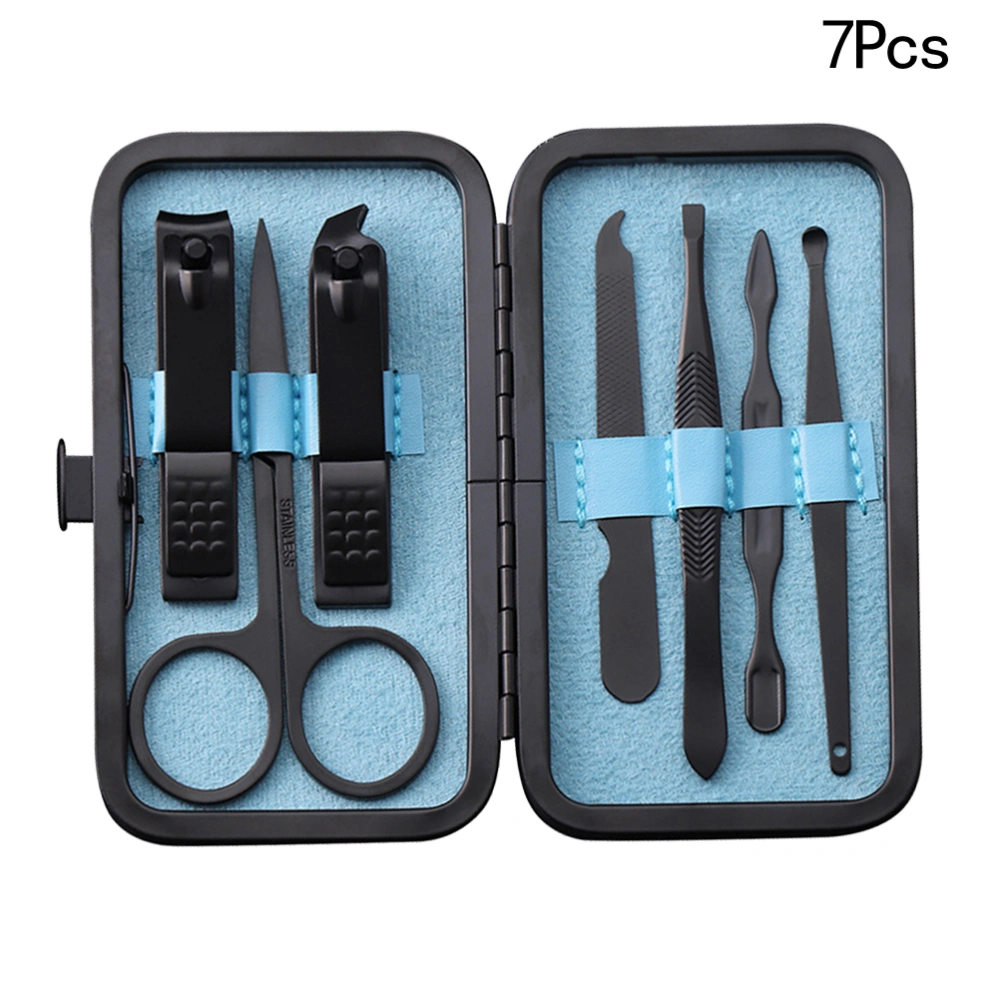 7pcs Multi Function Stainless Steel Nail Clippers Set Nail Cutter Set Strong Nail Trimmer (Blue Inside)