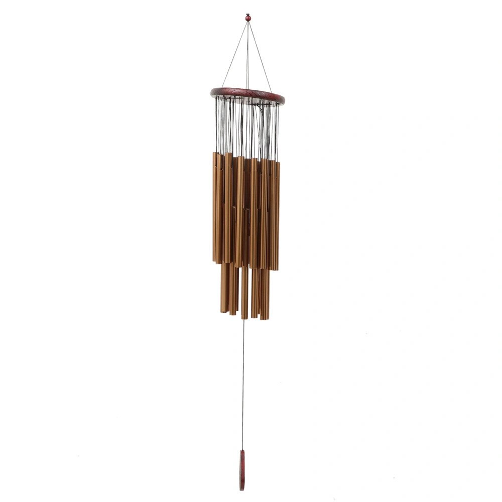 Solid Wood Wind Chime with Golden Metal Tubes Hanging Welcome Sign Pendant