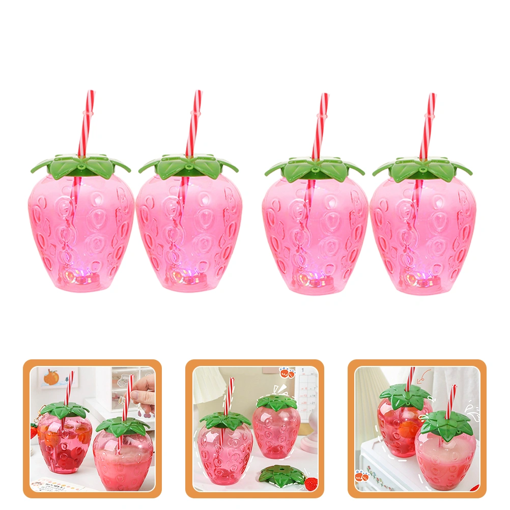 4 Sets Strawberry Water Bottle Party Drinking Bottle Party Straw Cup Straw Drinking Bottle
