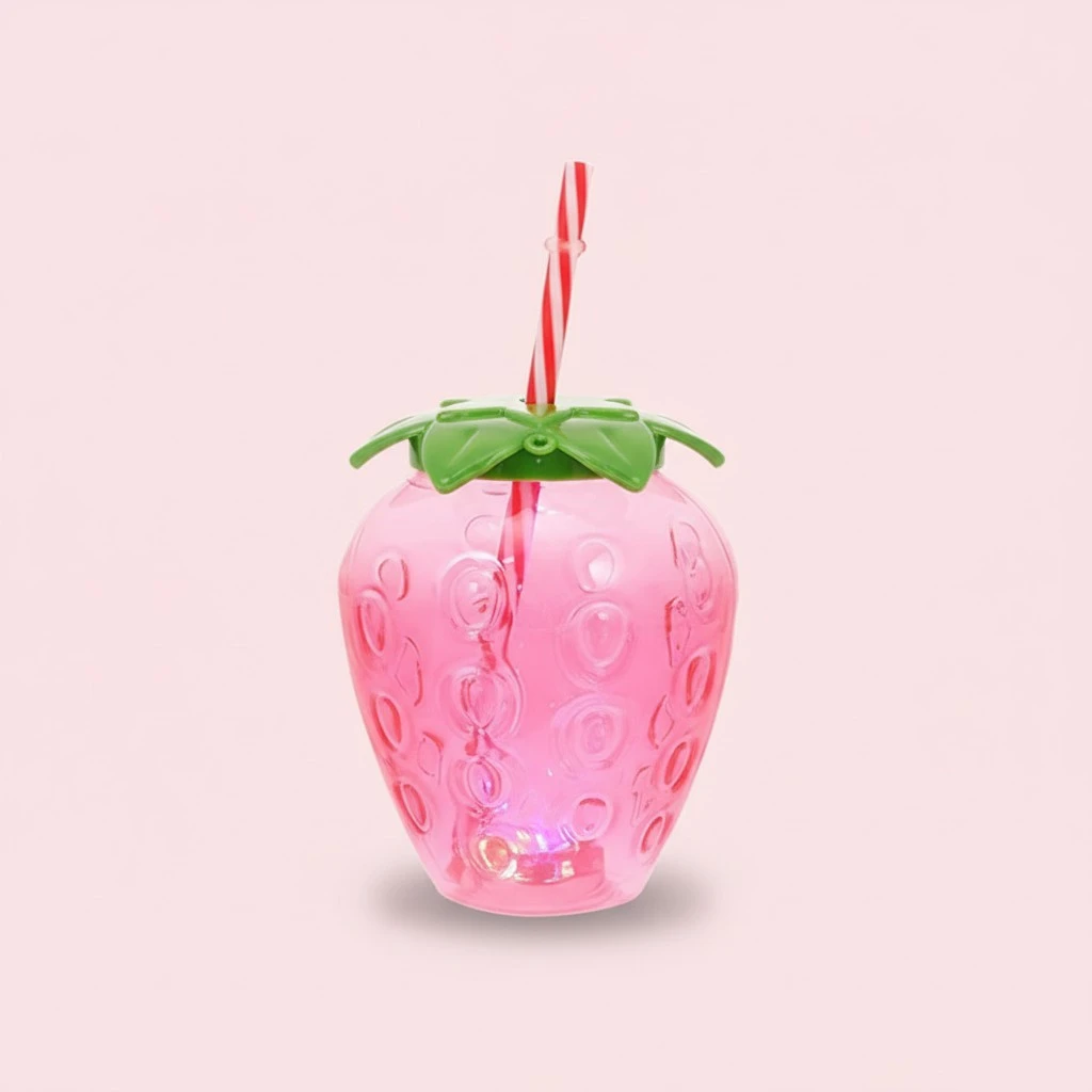 4 Sets Strawberry Water Bottle Party Drinking Bottle Party Straw Cup Straw Drinking Bottle