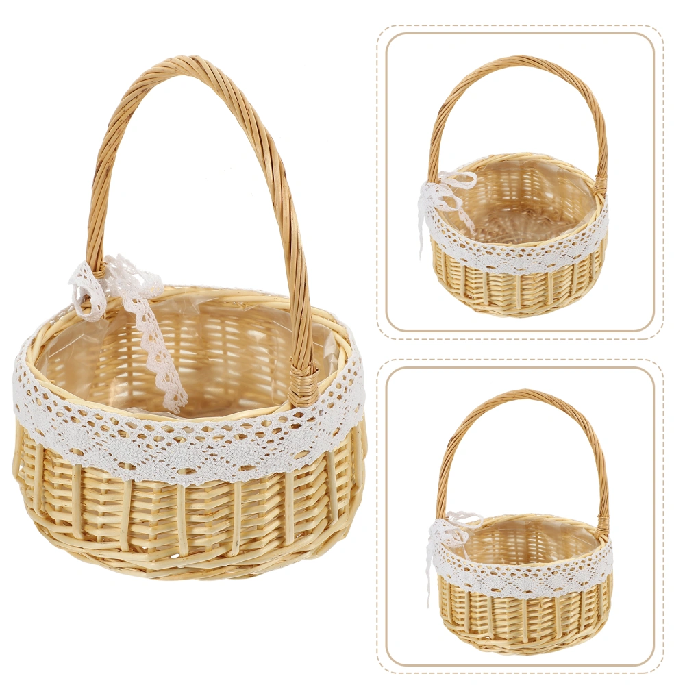 1pc Home Portable Basket Handmade Woven Basket Lace Storage Flower Basket