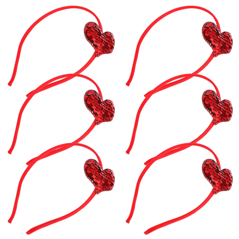 6Pcs Valentine Sequins Heart Headbands Hairband Valentine's Day Party Photo Prop