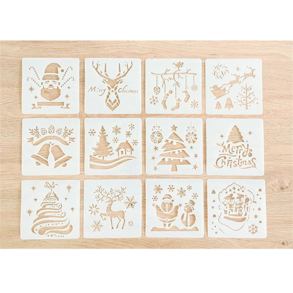 12pcs Xmas Drawing Templates Hollow Painting Stencils Templates Graphics Stencils for Kids DIY Crafts Scrapbooking School Projects