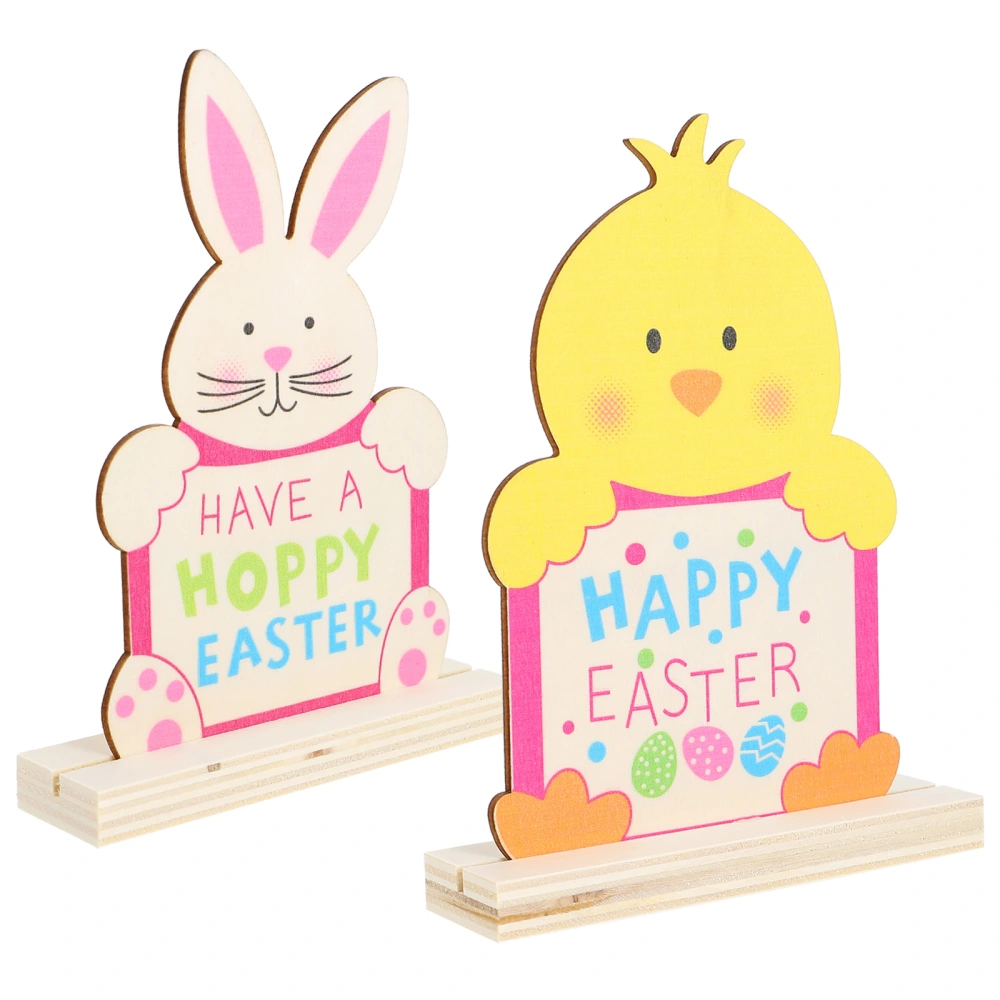 2pcs Easter Wooden Ornaments Festival Home Tabletop Decorations Children Gifts