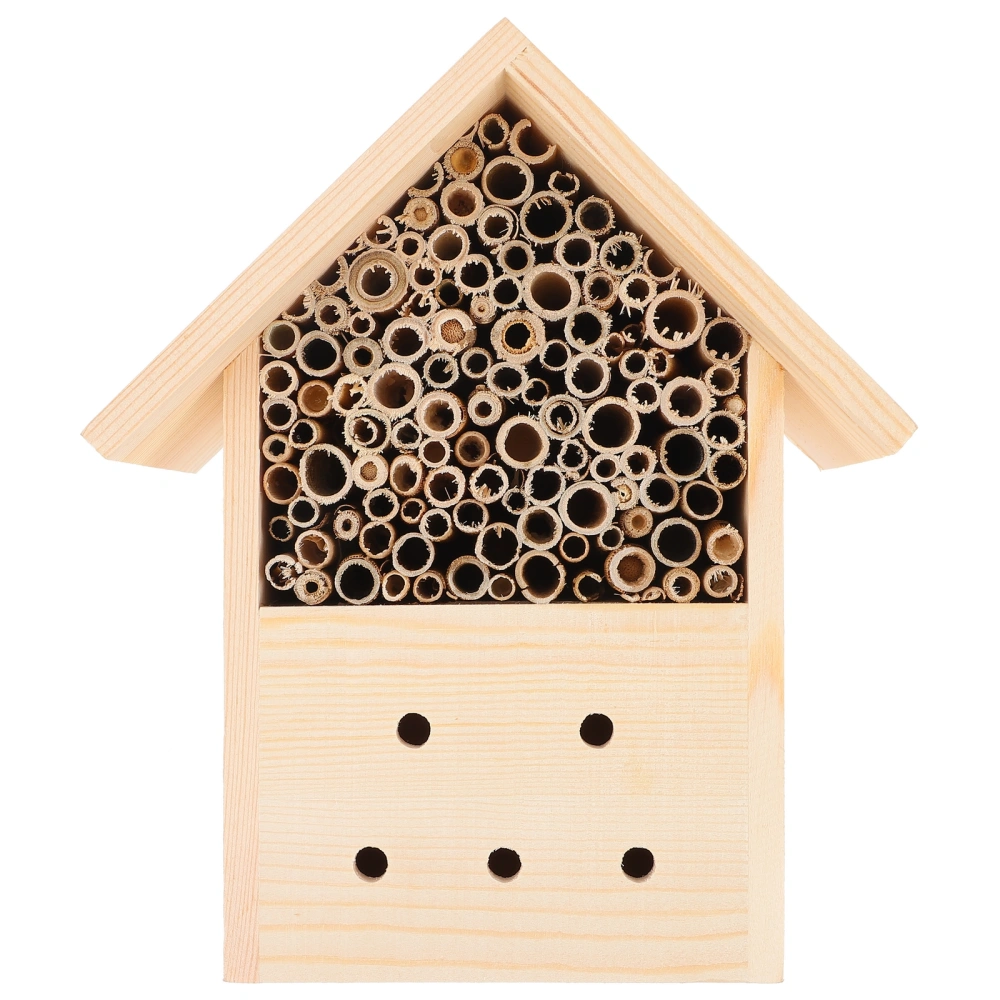 Bee House Natural Wood Bee Hive Habitat for Attracting Bee Pollinators