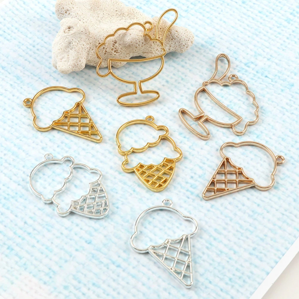 9Pcs Creative UV Adhesive Metal Mixed Style Ice Cream Shape Pendants Charms DIY Jewelry Making Accessory (Golden + KC Gold + White K, 3Pcs/Each)