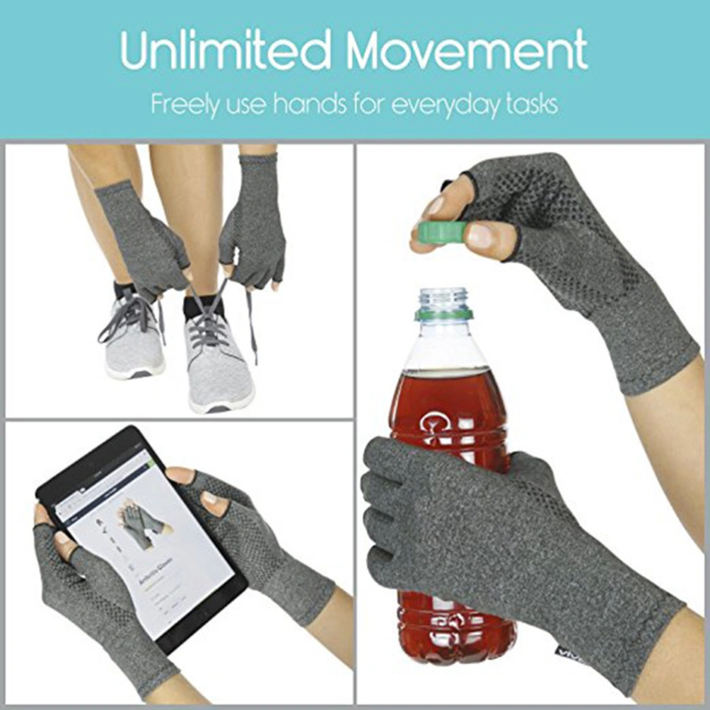 Unisex Arthritis Gloves Non-slip Open Finger Gloves for Tendonitis Carpal Tunnel Size M(Grey)