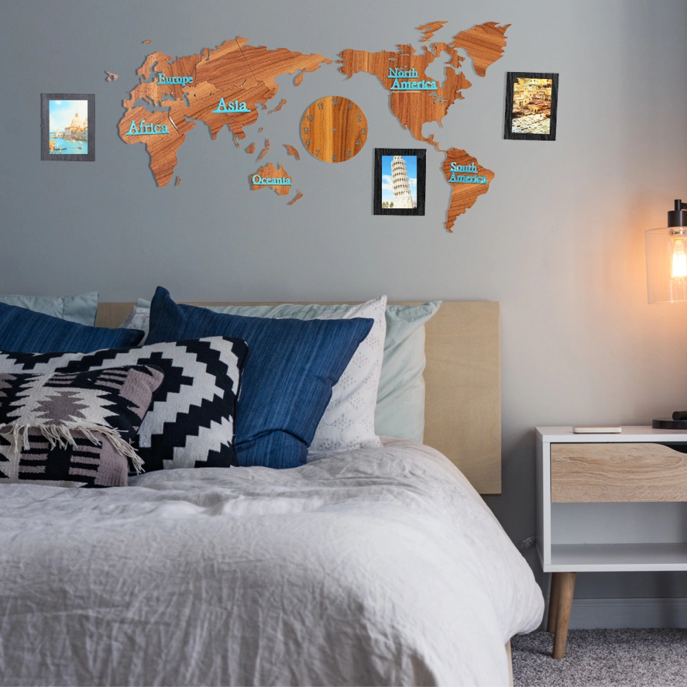 1 Set Wall Clock Decorative World Map Art Living Room Bedroom Wall Clock Decor