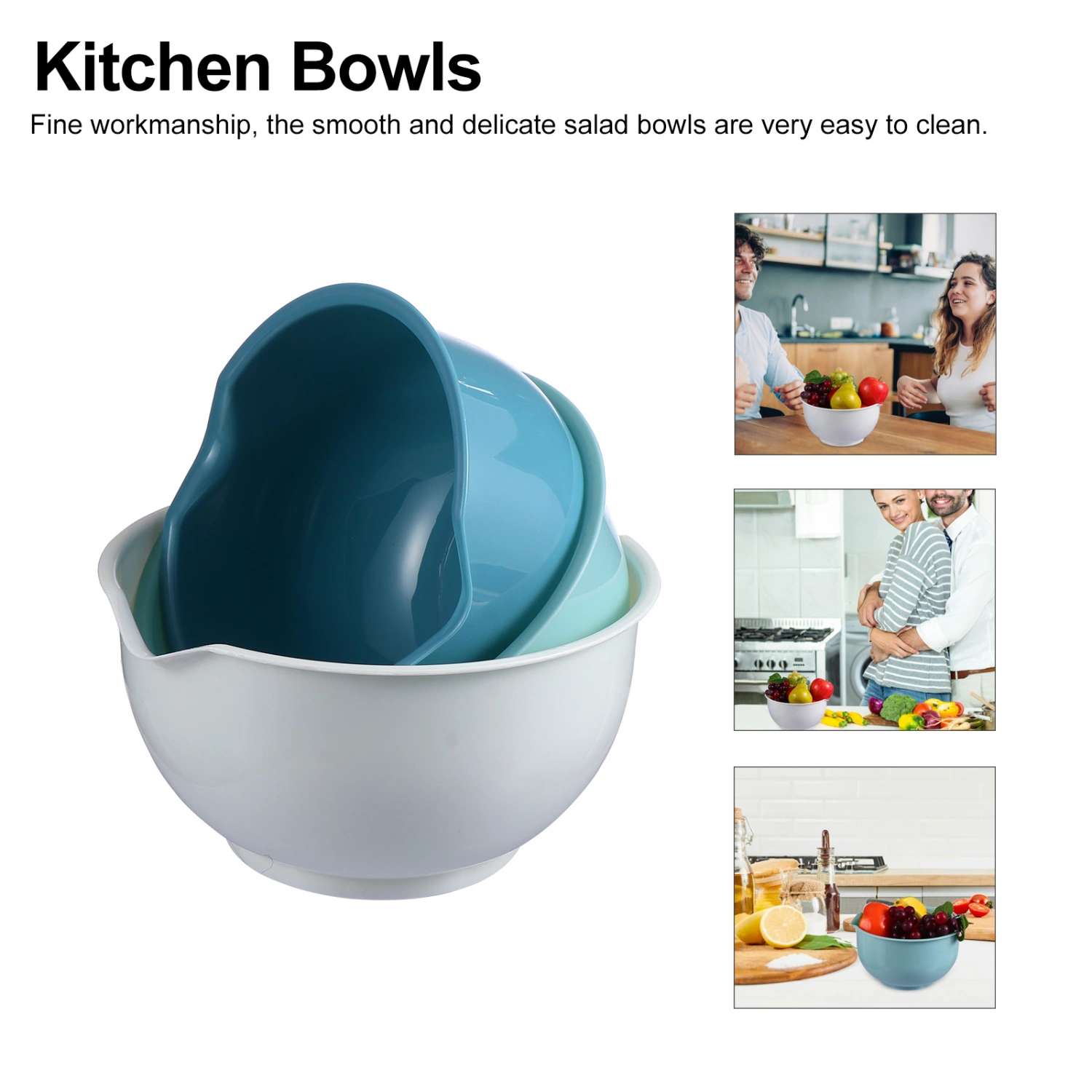 1 Set 3 Pcs Multipurpose Plastic Mixing Bowls Salad Bowls Set (Assorted Color)