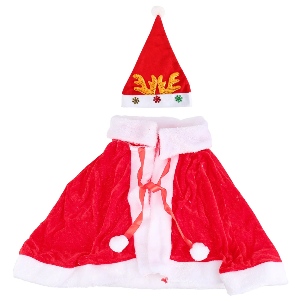 1 Set of Kids Christmas Santa Clause Costume Cloak Hat Cosplay Decor