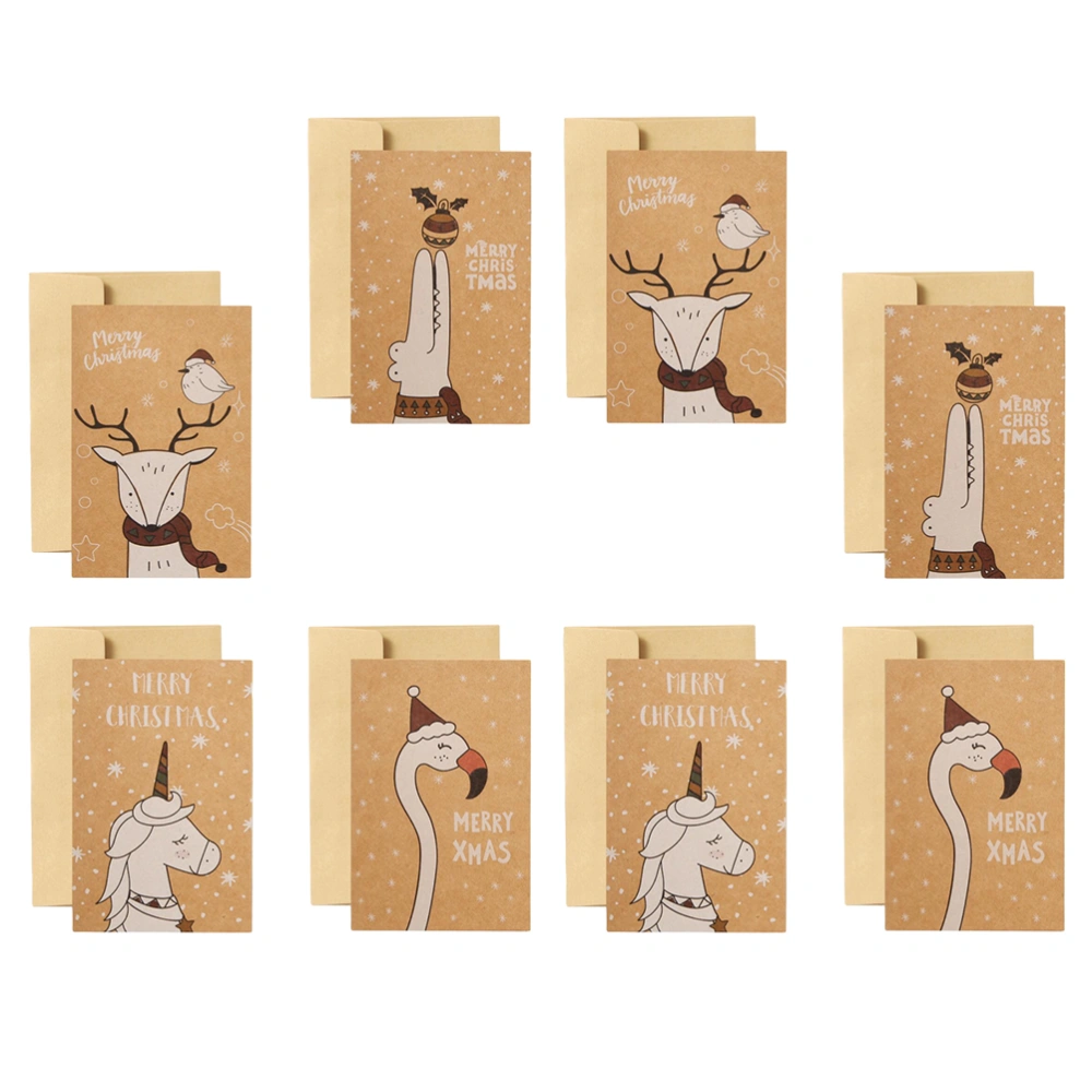 12Pcs Cartoon Blessing Cards Kraft Paper Greeting Cards Christmas Wish Cards with Envolope (Unicorn Elk Flamingo Crocodile Pattern for Each 3Pcs)