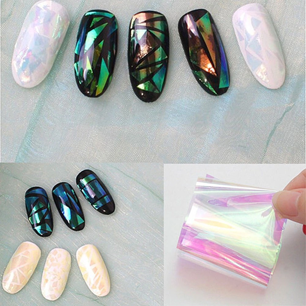 5pcs Broken Glass Foils Finger DIY Nail Art Stencil Decal Stickers