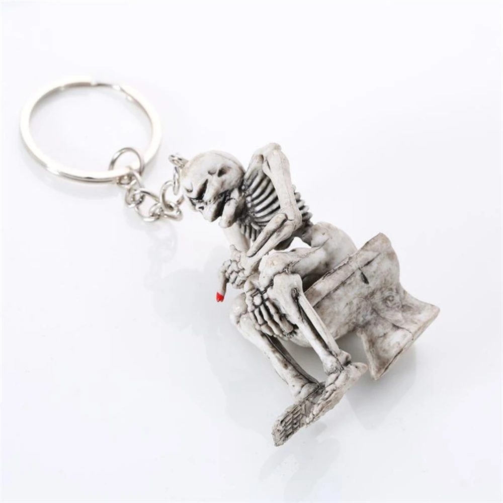 4pcs Skull Toilet Keychain Creative Skeleton Skull Sitting on The Toilet Keyring Bag Pendant Accessories