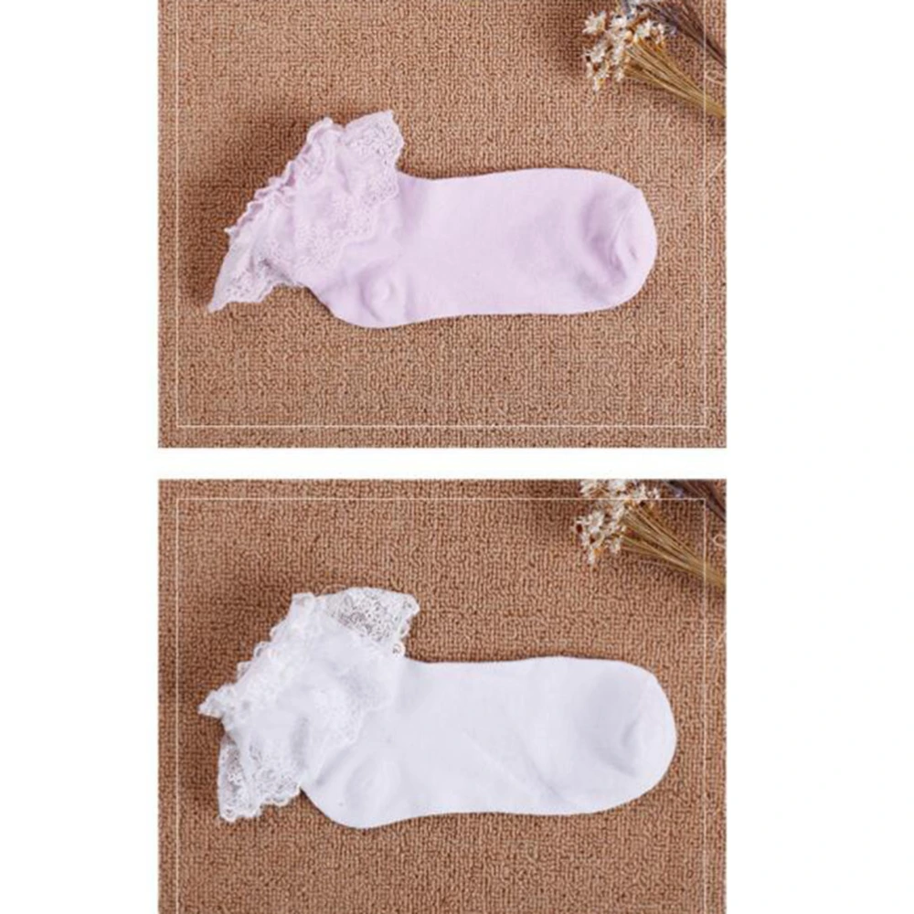 3 Pairs Japanese Style Lace Ankle Socks Spring Elastic Non-slip Short Socks (Blue + White + Pink)